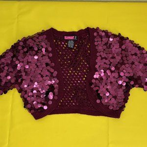 Say What? Y2K Sequin Bolero Shrug, Berry Purple Color, Size Large